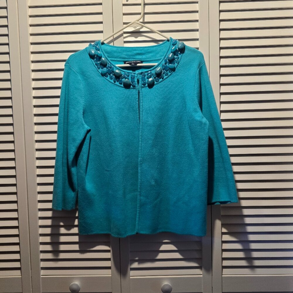 Jones New York Turquoise Embellished Cardigan